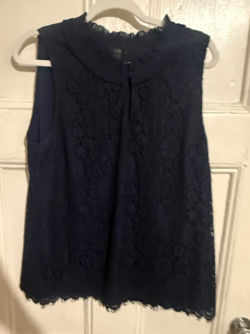 J. Crew Navy Lace Sleeveless Shell with Peter Pan Collar